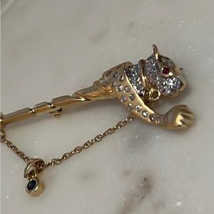 14k Diamond, Ruby, Sapphire Lion Head Brooch